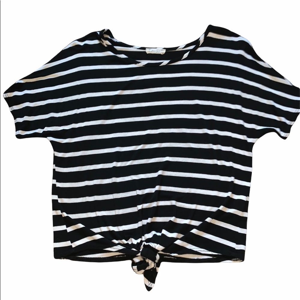 black and white striped tie front shirt